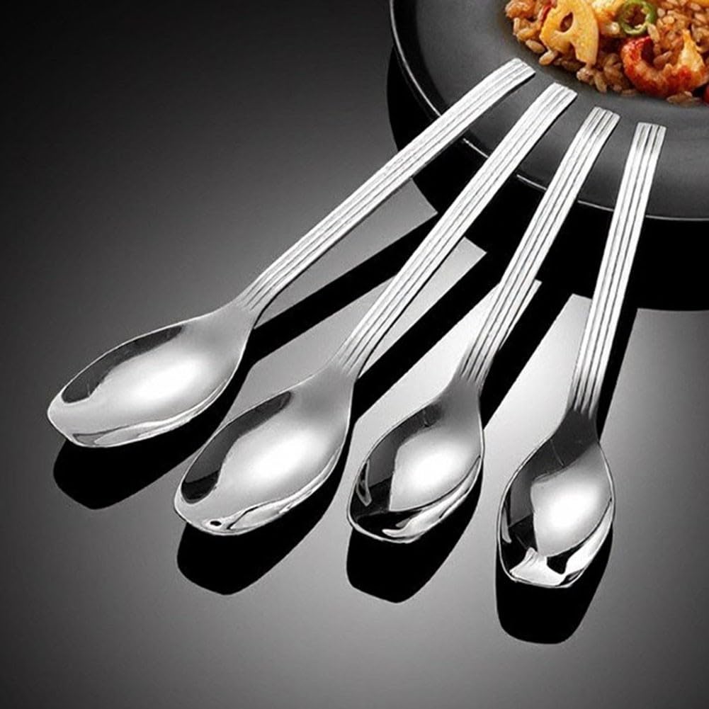 QOXEZY 304 Edelstahllöffel mit geriffeltem Griff, solide Suppenlöffel zum Essen, hochglanzpoliert, moderate tiefe Schüssel für Suppe, Reis, Brei (54)