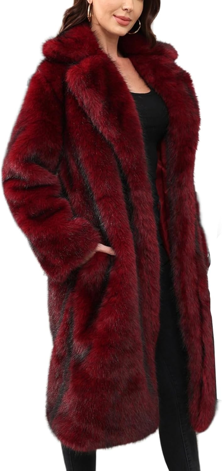 Wintermantel Dames Lang - Kunstlederen Mantel Met Bontkraag En Riem, S-5XL