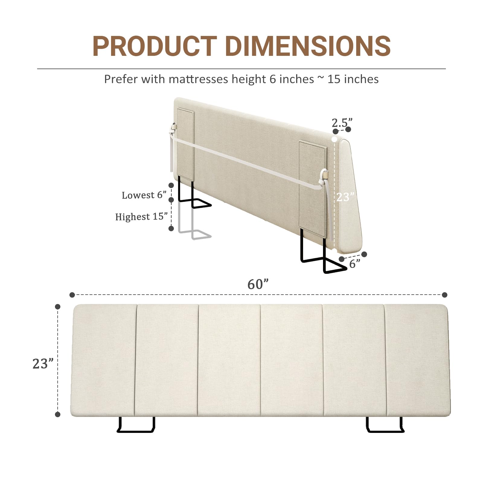 queen size headboard only-no assembly, upholstered headboard queen size linen fabric modern style headboards extra-thick, beige
