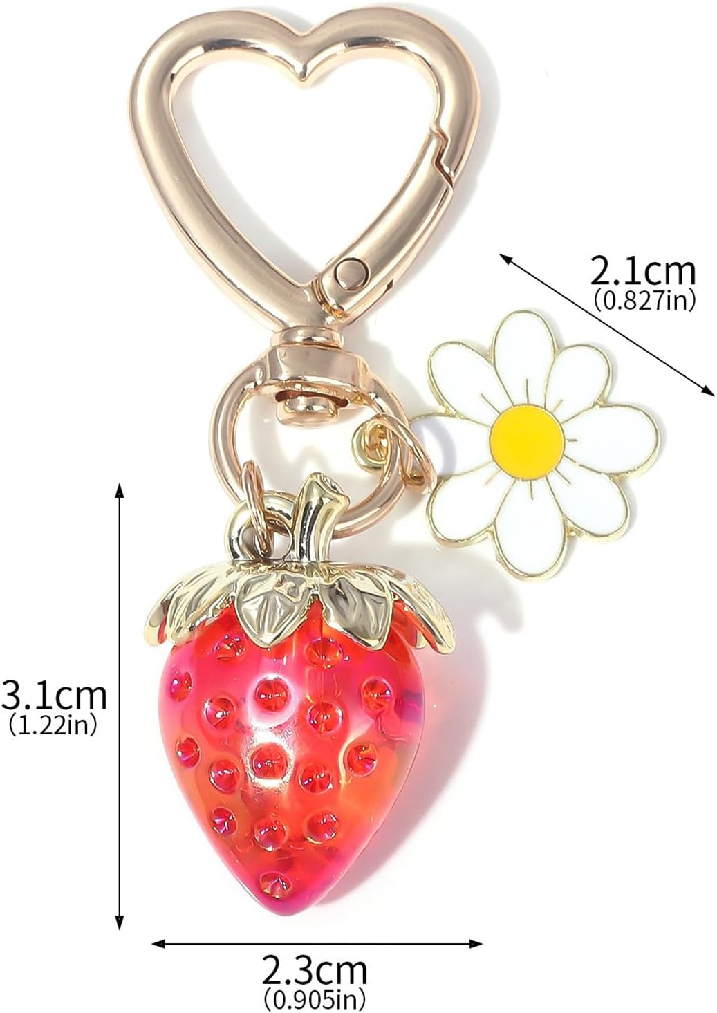 Cute Strawberry Keychain for Girls,Kawaii Heart Flower Daisy Key Chain Accessories,Bag Charms, Heart Keychains Decor for Purse Backpack（Red）