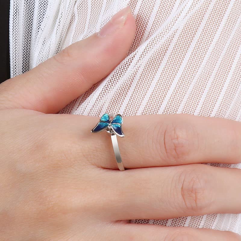 Butterfly Anti Anxiety Ring Stress Relief Fidget Spinner Statement for Women Teen Girls Open Adjustable Stacking Dainty Rotate Freely Calming Jewelry Cute Animal Gift Birthday Christmas Girlfriend4