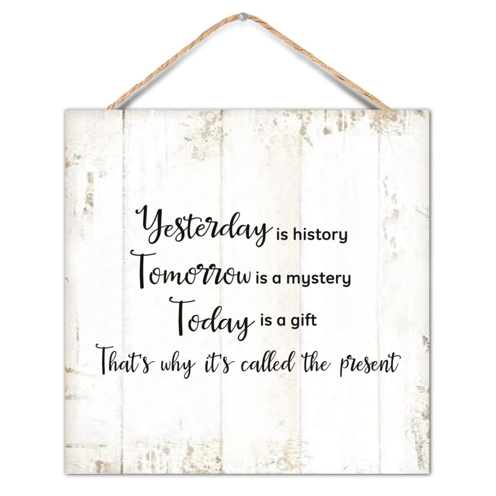 Yivxa Tin-30 Vintage Style Wood Sign Motivational Quote Yesterday Is History Tomorrow Is A Mystery Today Is A Gift Wooden Signs 8X8 Inch