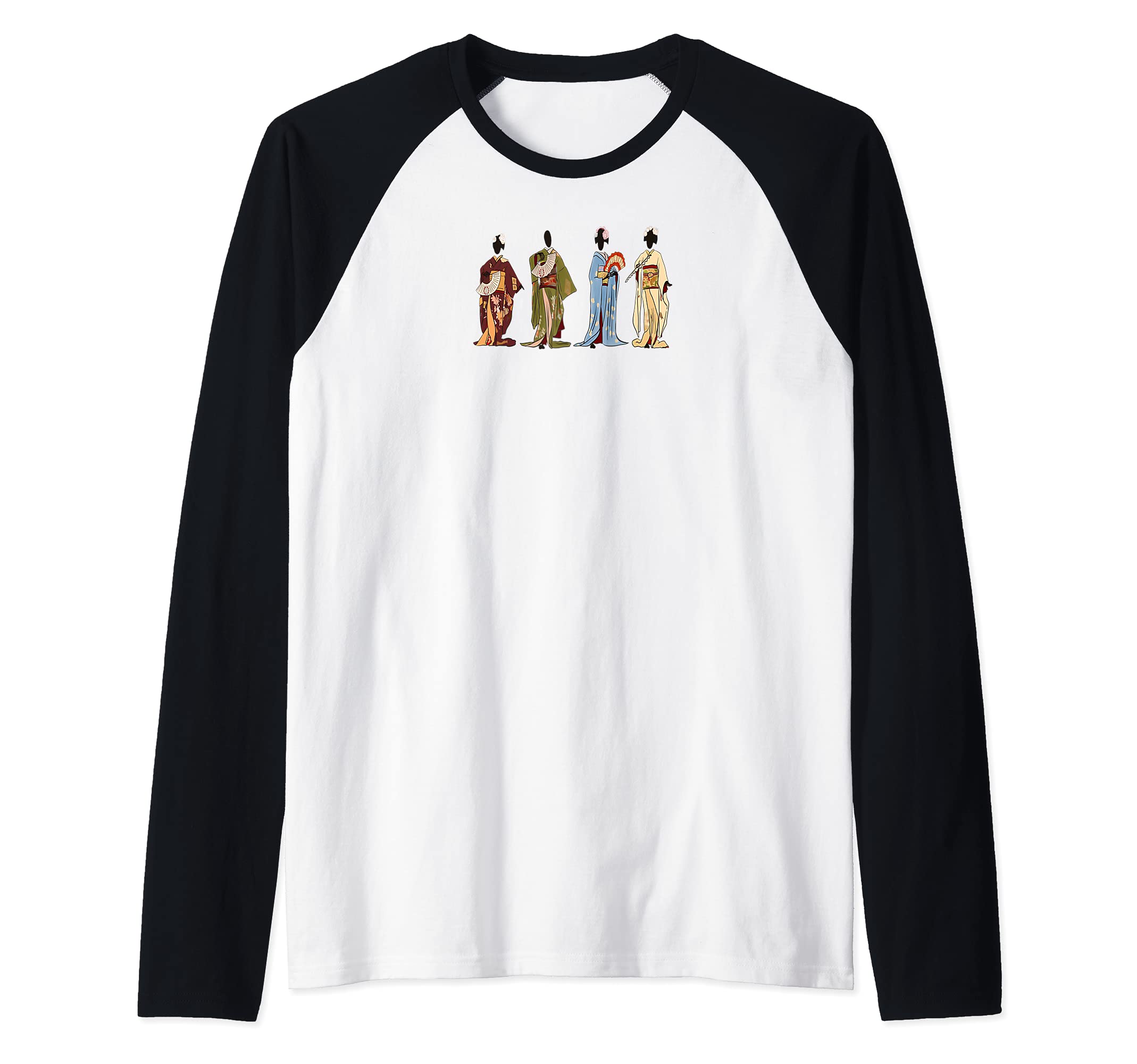 Japanese Fan Dance Raglan Baseball Tee, Black