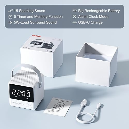 Miniatura 7 de Máquina de sonido de ruido blanco LEICEX máquina de sonido para dormir, sonido estéreo fuerte de 5 W, 15 sonidos sin bucle, temporizador de apagado