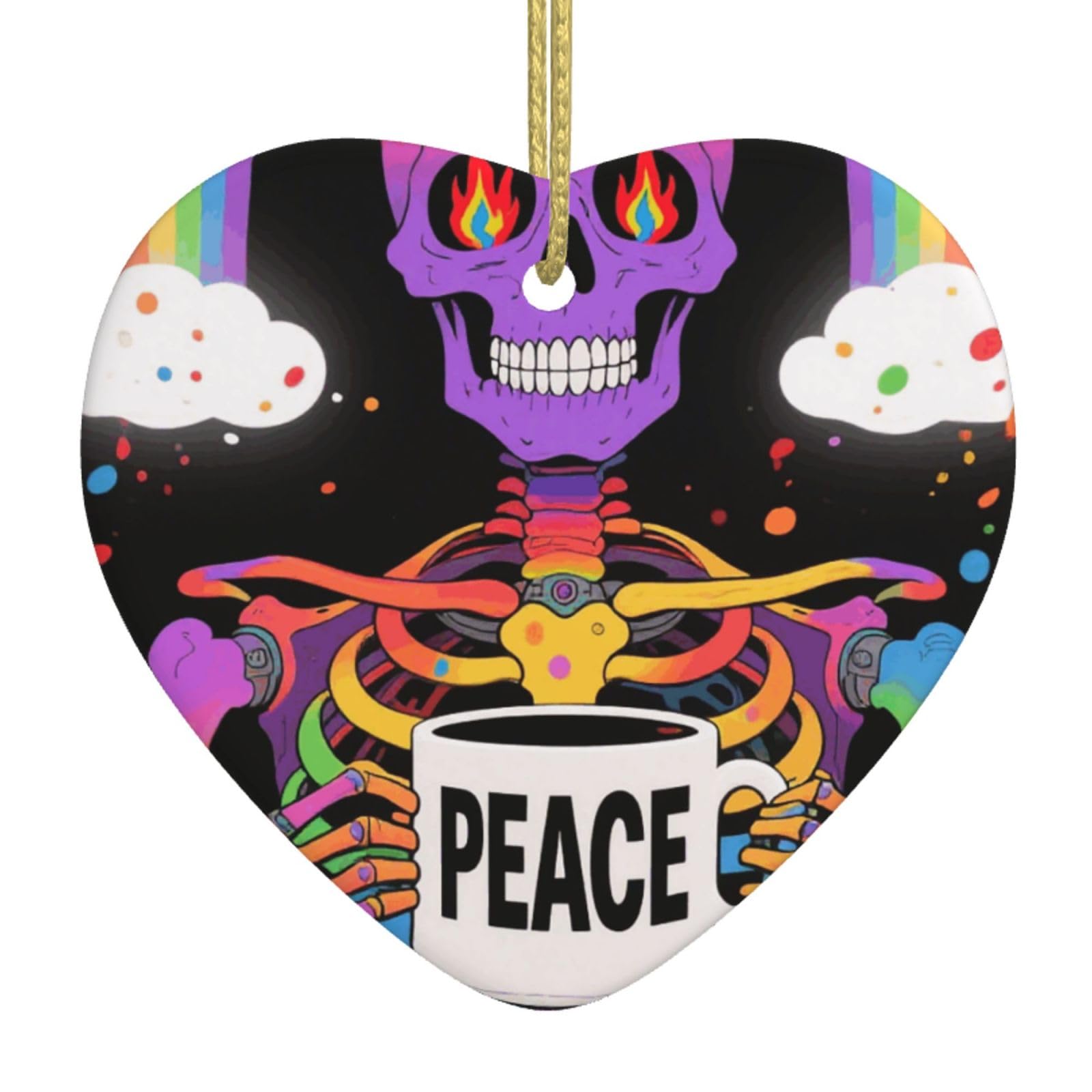 Rainbow Skeleton Christmas Ornament 2025 Heart Ceramic Hanging Ornaments for Home Decor Christmas Decorations with Gold Rope Double-Sided Xmas Tree Ceramic Hanging for Holiday Party