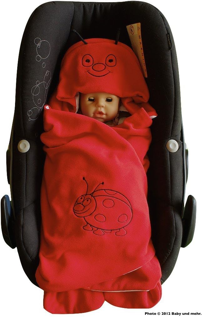 ByBoom® - Swaddling Wrap, Car Seat and Pram Blanket for Spring, Summer and Autumn/Fall, Universal for infant and child car seats eg; Maxi-Cosi, Britax, for a pushchair/stroller, buggy or baby bed, Color:Red - Ladybird