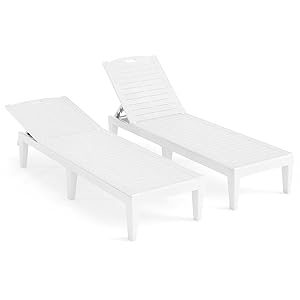 KOMFOTTEU Juego de 2 Tumbonas de Jardín de PP, Silla Reclinable con Respaldo Ajustable de 5 Niveles, Chaise Longue con Carga 160 kg, Baño de Sol, para Balcón, Terraza, 156 x 55 x 83 cm (Blanco)