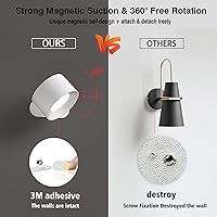 Vista 3 de Koopala Apliques LED de pared, lámparas de pared con batería recargable, con 3 brillo, carga extraíble, rotación de 360°, bola magnética, luz