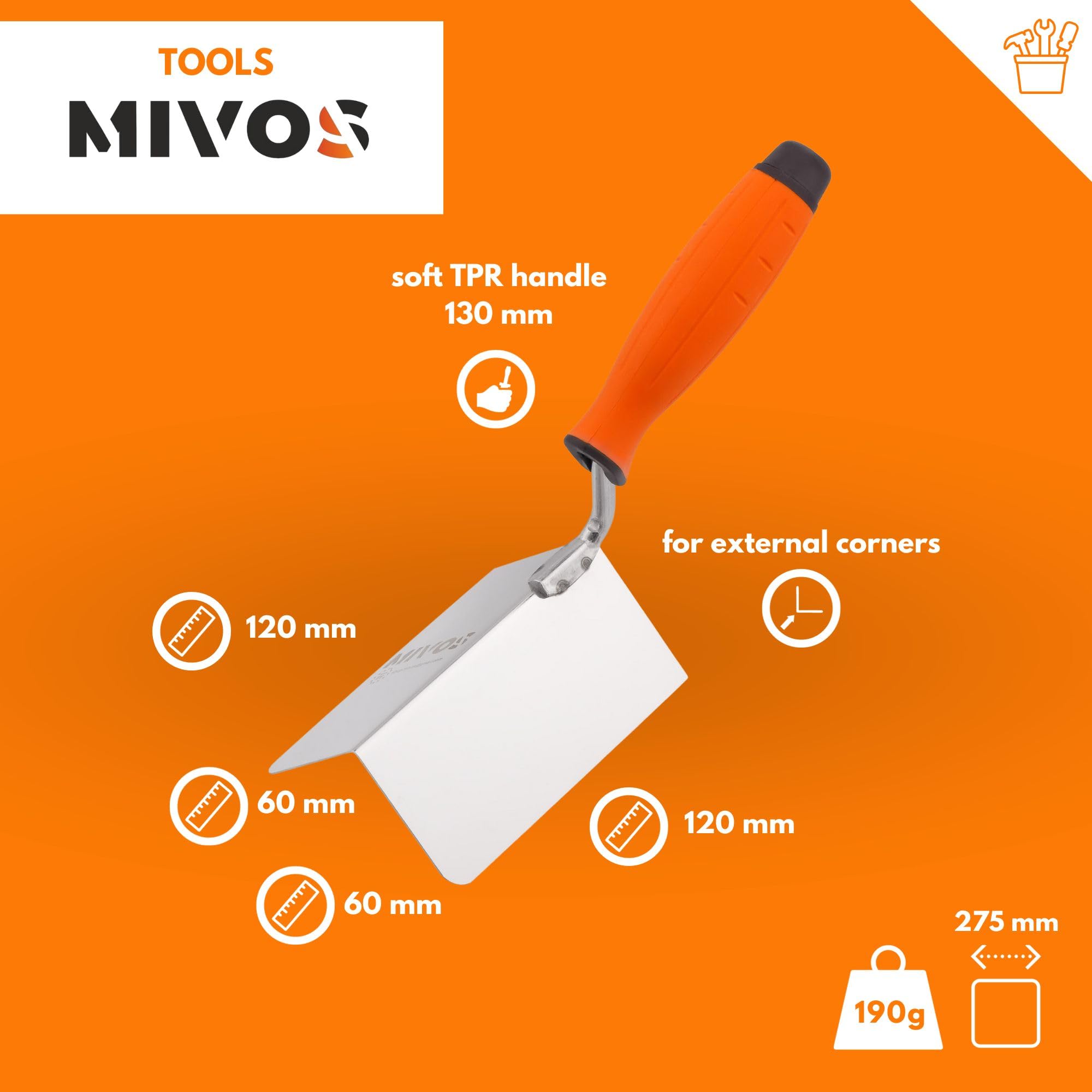 Mivos 2 x Corner Trowel Rustproof 120 x 60 mm, Inner Corner Trowel and Outer Corner Trowel Made of Stainless Steel - Image 3