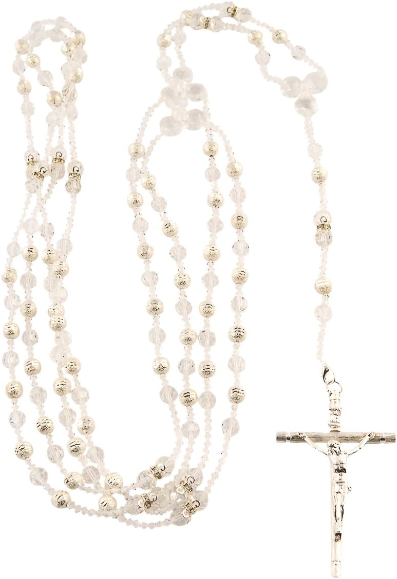 Silver Metal Ball Crystal Wedding Lasso Rosary