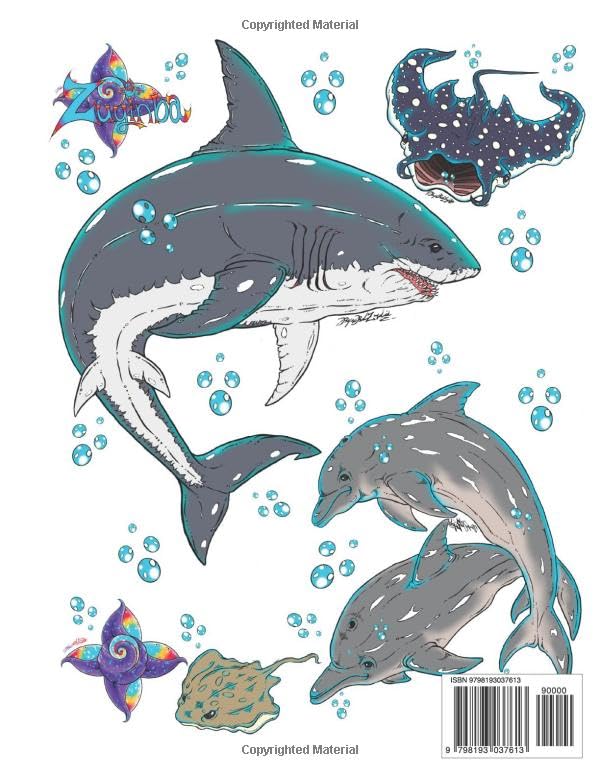 Zuyinba’s Coloring Book Ocean Edition: Ocean Animal Coloring Book for kids and Adults (Ages 4+), hand drawn art, sharks, dolphins, turtles, whales, sting ray image 3