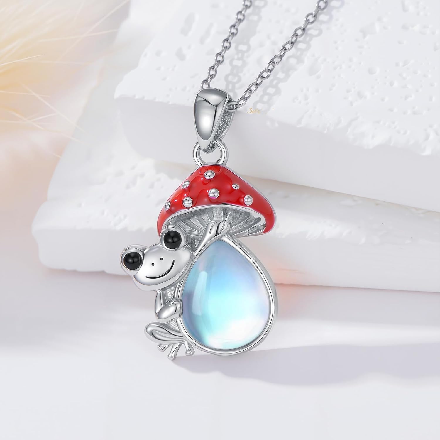 LONAGO Frog Mushroom Necklace with Moonstone Sterling Silver Frog Pendant Necklace Gift for Women - Image 3