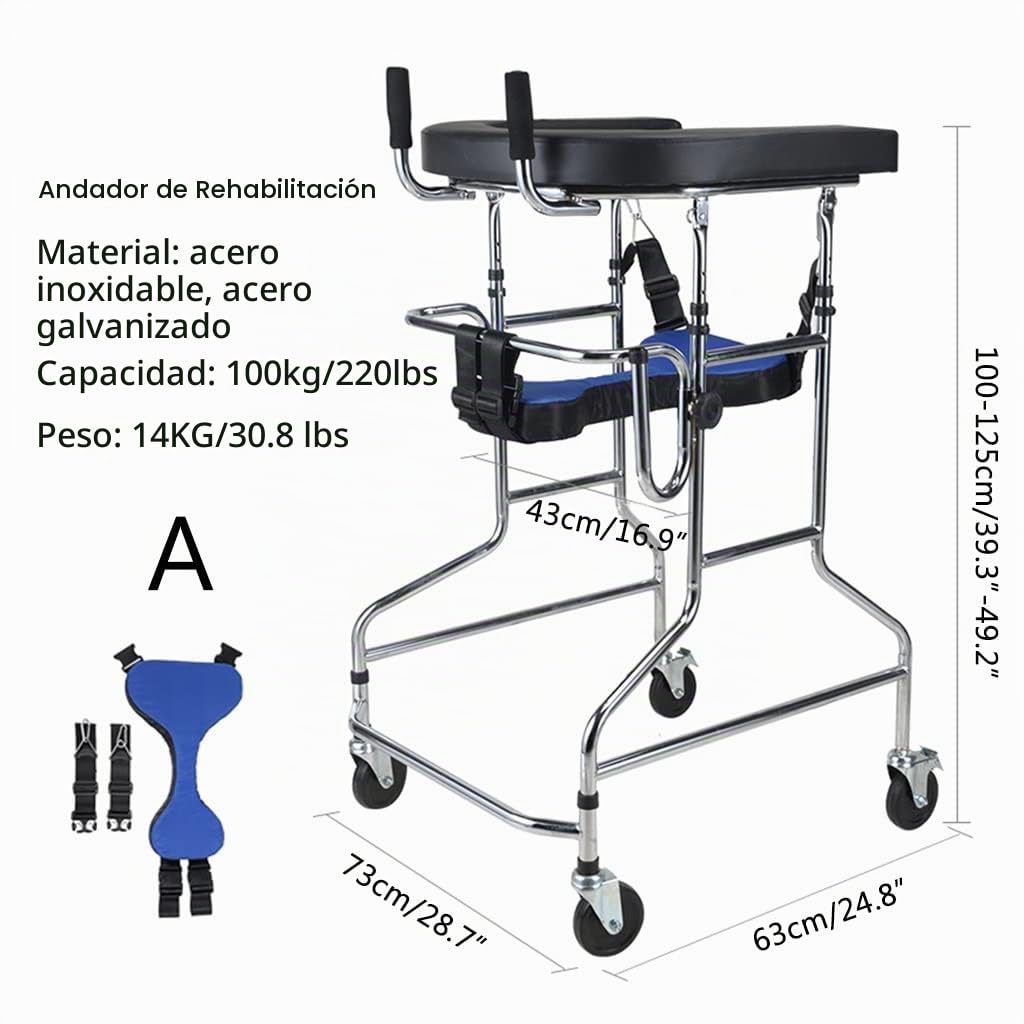 Andador Vertical, Andador con Ruedas para Adultos, Ayudas para Caminar De Altura Ajustable para Trabajo Pesado con 4 Ruedas Universales Bloqueables, (S : 100-125cm-A)