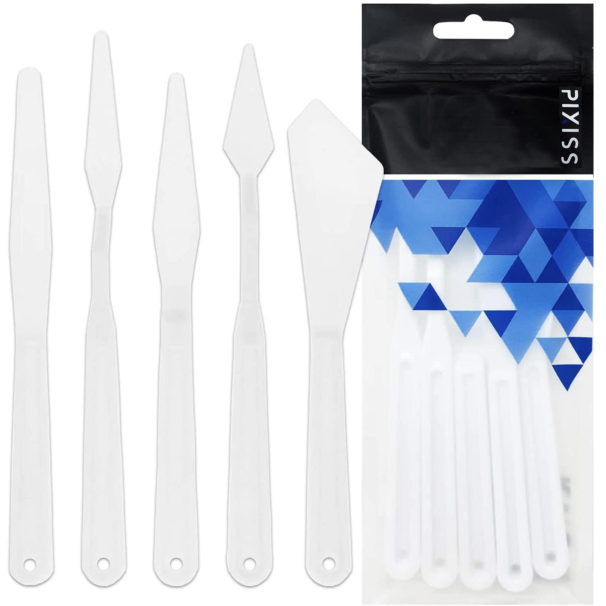 Pixiss Plastic Palette Knife Set, 5 Pieces Painting Knives Spatula Palette Knife Oil Painting Accessories Color Mixing Set for Oil, Canvas, Acrylic Painting