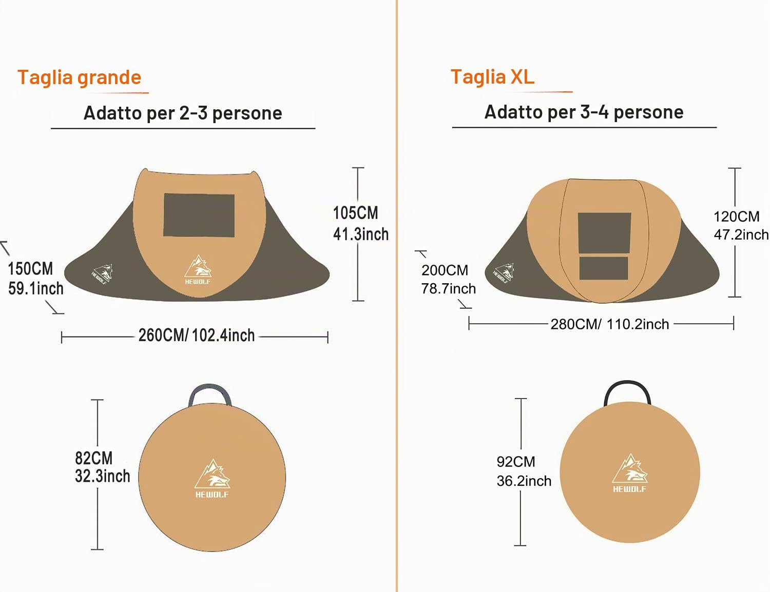 HEWOLF- Tenda automatica pop-up – tenda da spiaggia portatile istantanea, protezione UV, riparo dal sole per spiaggia, campeggio, escursionismo.