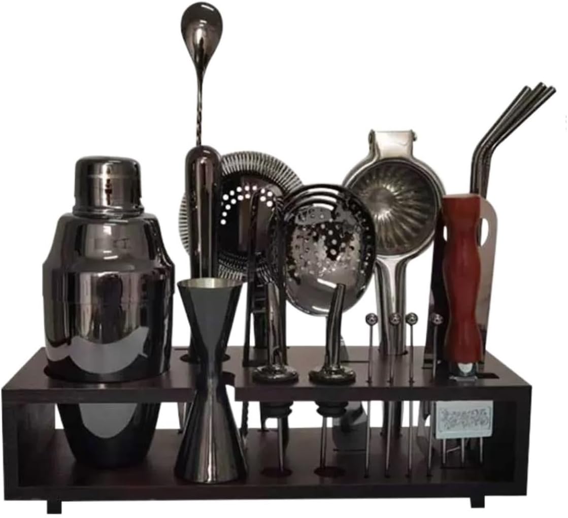 Set de Coctelera de Acero Inoxidable con Estante 20 Piezas Negro