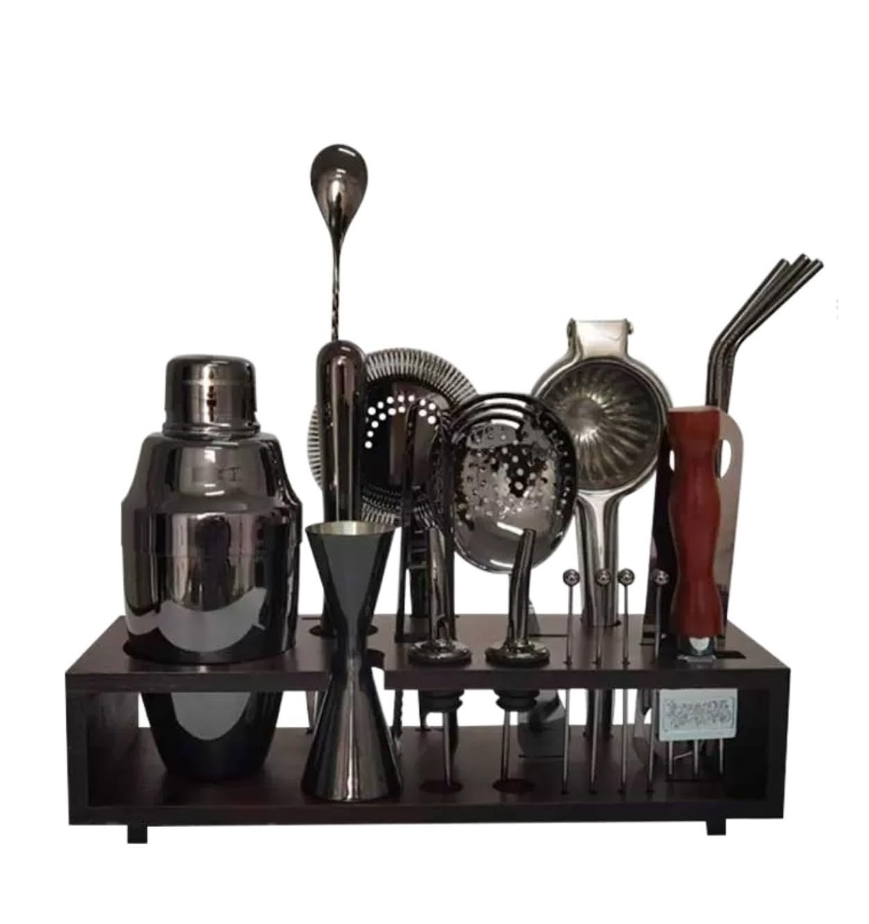Shaker À Cocktail pour Mélanger Boissons Shaker De Barman d'acier Inoxydable avec des Accessoires De Barre D'ensemble De Shaker De Cocktail D'étagère pour Bar Fête(Black)