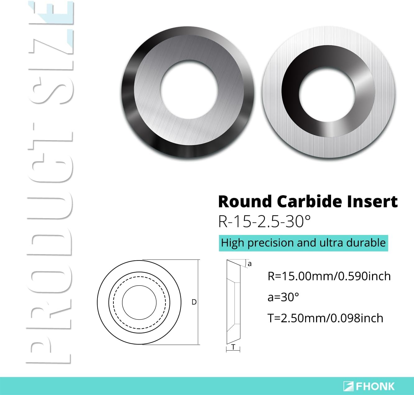 15mm Round Carbide Inserts Blades for Woodworking, Tungsten Carbide Cutters Knives for Woodturning, Wood Finisher Hollower Lathe Tools, 10 pcs (R-φ15x2.5-30°)
