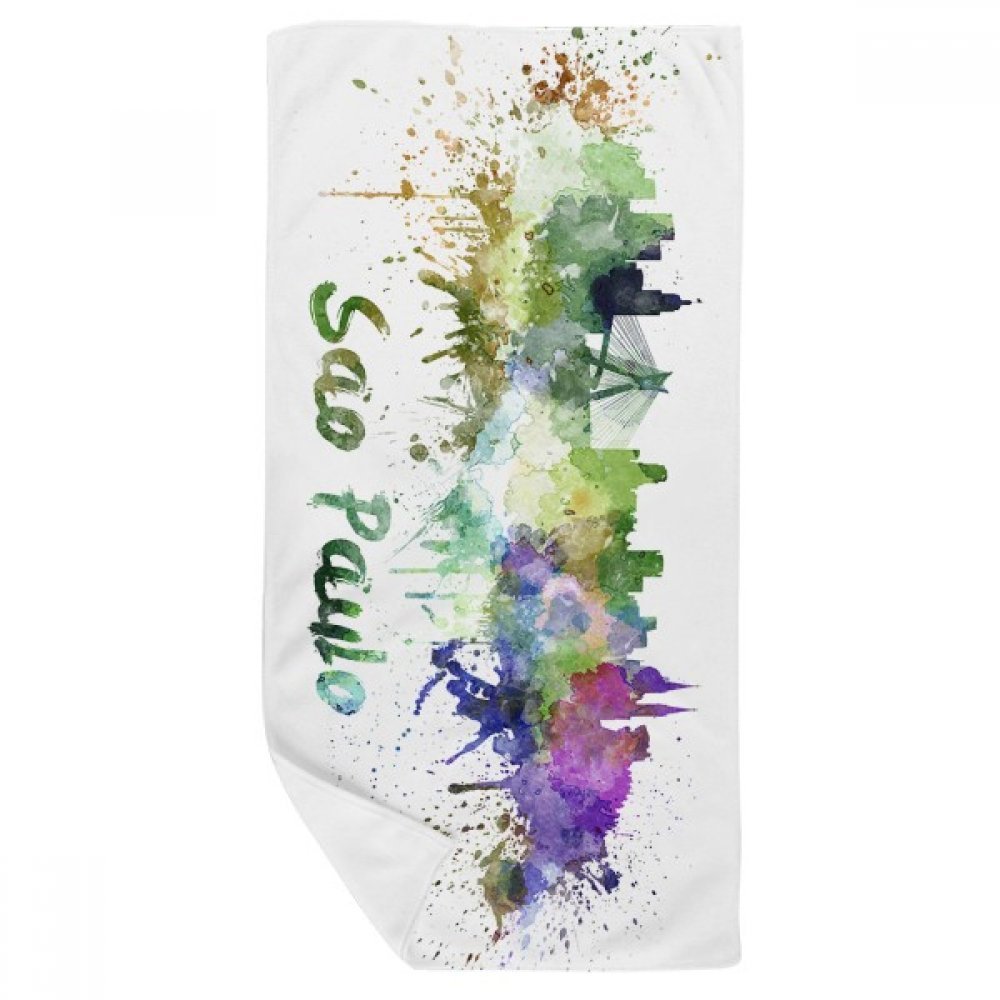 Serviette de bain São Paulo Brésil aquarelle 35x70 cm multicolore en tissu doux