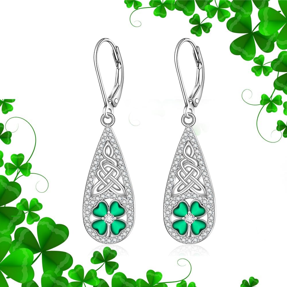 St Patricks Day Accessories Clover Earrings For Women Sterling Silver Shamrock Earrings Celtic Knot Dangle Jewelry Valentine Mothers Day Irish Shamrock Gifts - Image 7