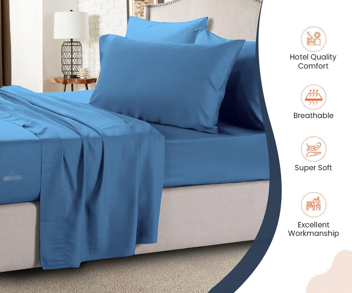 SGI bedding RV Bunk Sheet Set Super Soft 800 Thread Count (42"X80") Egyptian Cotton Bed Sheets 14-inch Deep Pocket for RV Bunk & Truck Sleeper(1 Fitted Sheet 1 Flat Sheet 1 Pillowcase)-Medt. Blue
