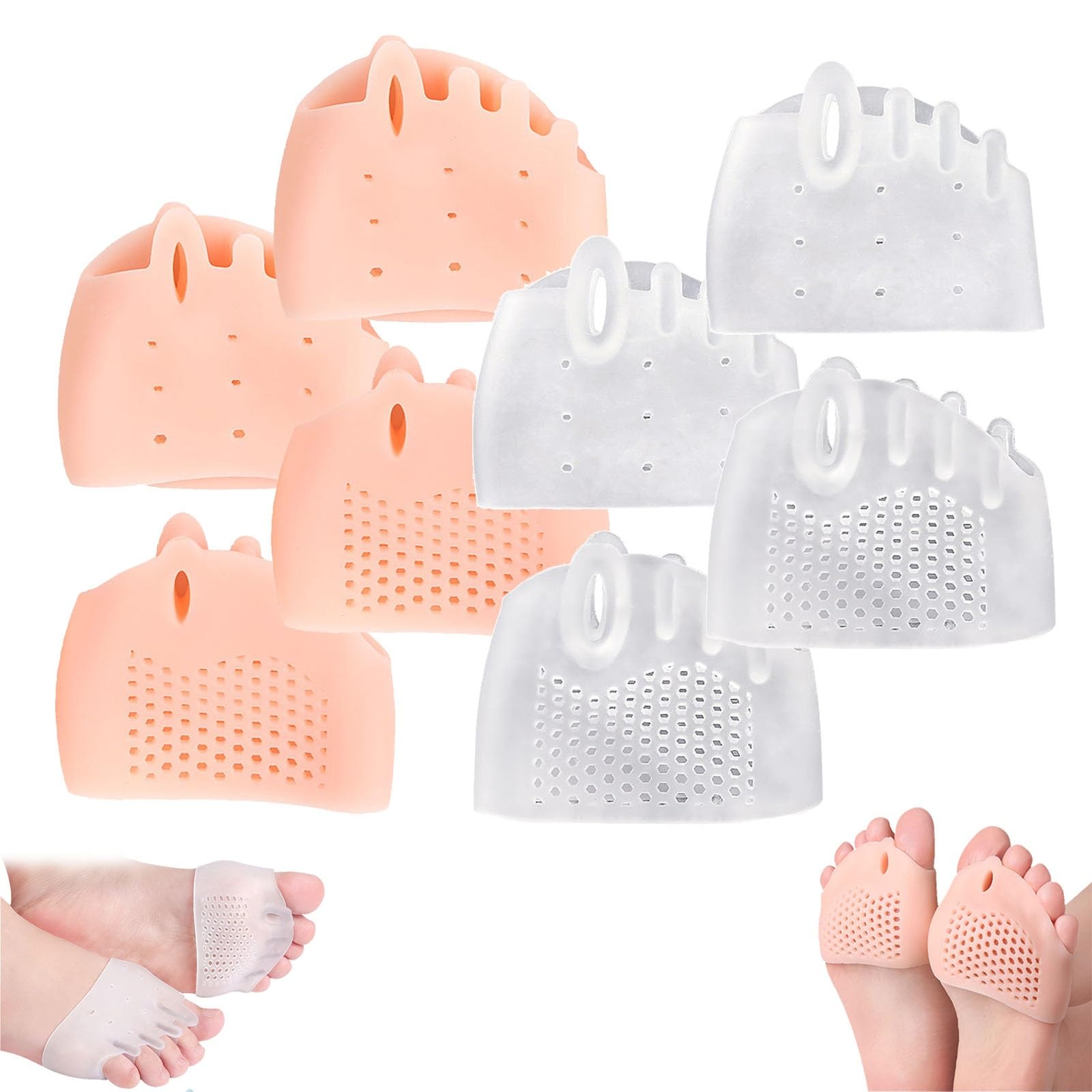 Separatori Dita in Silicone Hyggear for Donne E Uomini, Cuscinetto Correttore for Alluce Valgo, Separatori Dita in Gel Traspiranti E Morbidi for Dita Sovrapposte(Skin*2+transparent*2)