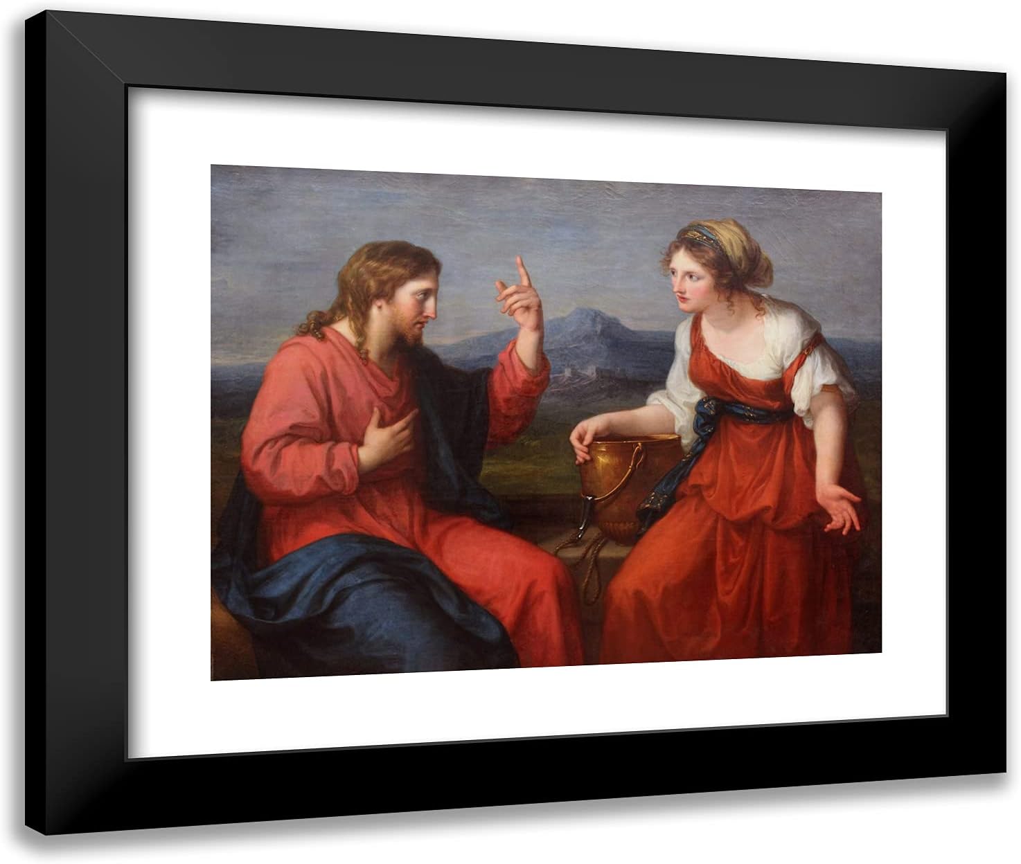 ArtDirect Kauffman, Angelica 24x20 Gold Ornate Framed Art Print with Double Matting Titled: Christ and the Samaritan Woman at the Well