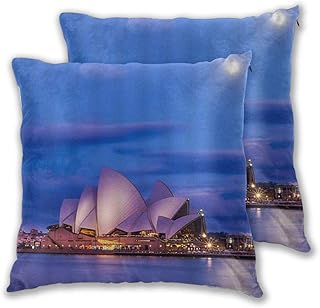 CONICIXI 2 Pack Funda de Almohada Sydney Opera House Australia Landmark Harbour Night Centro de Artes escénicas de fama Mundial Arte de Arquitectura en Forma de Concha 45cm x 45cm