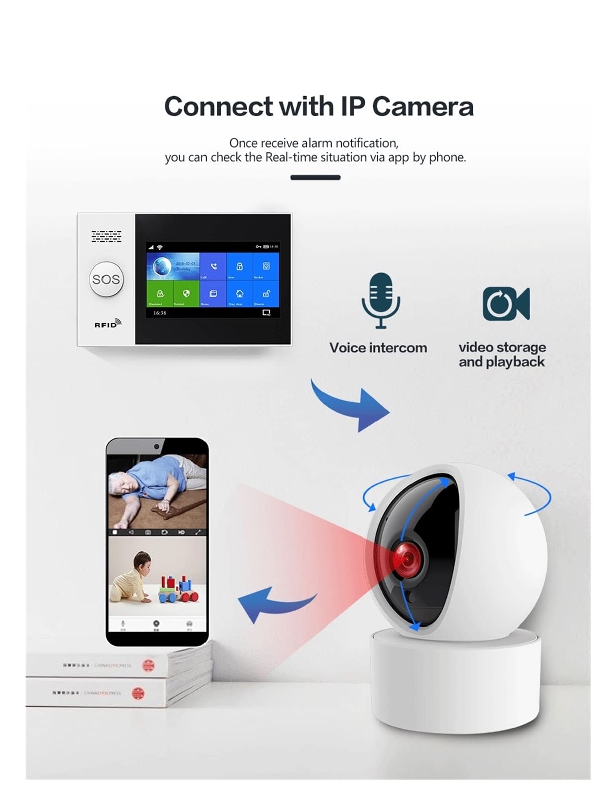 sans Fil WiFi GSM Système d'alarme de sécurité Autonome à la Maison SMS TUYA Smart Life App Contrôle avec capteur Mouvement Installation Rapide(PG-107)