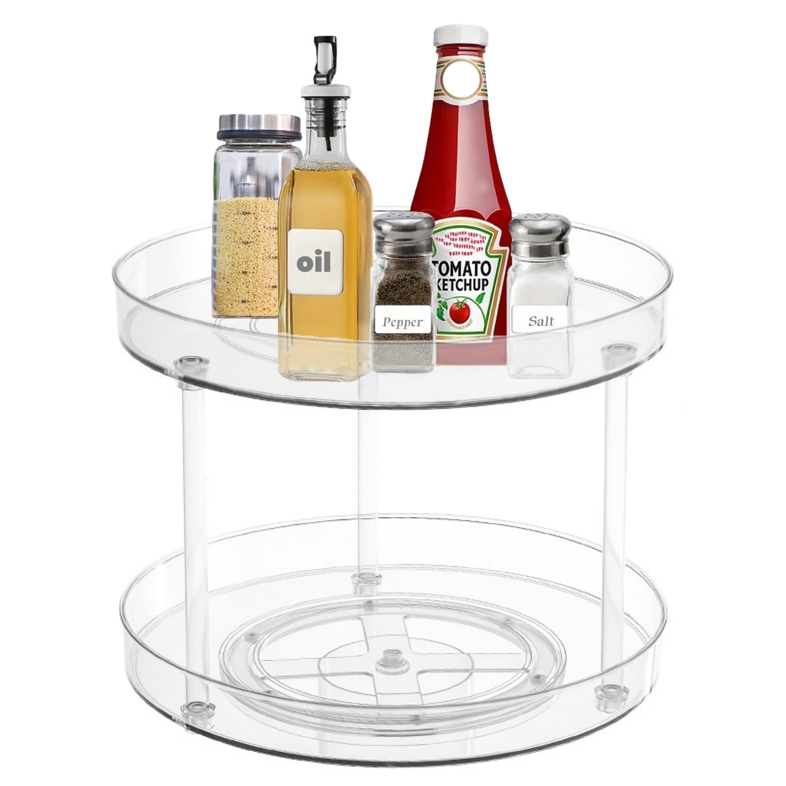 Double-Layer Lazy Susan Turntable Cupboard Organiser, Rotating Storage Organizer, Rotating spice rack Fridge turntable organiser, for Kitchen, Fridge, Pantry Cabinet, Refrigerator, Dressing table