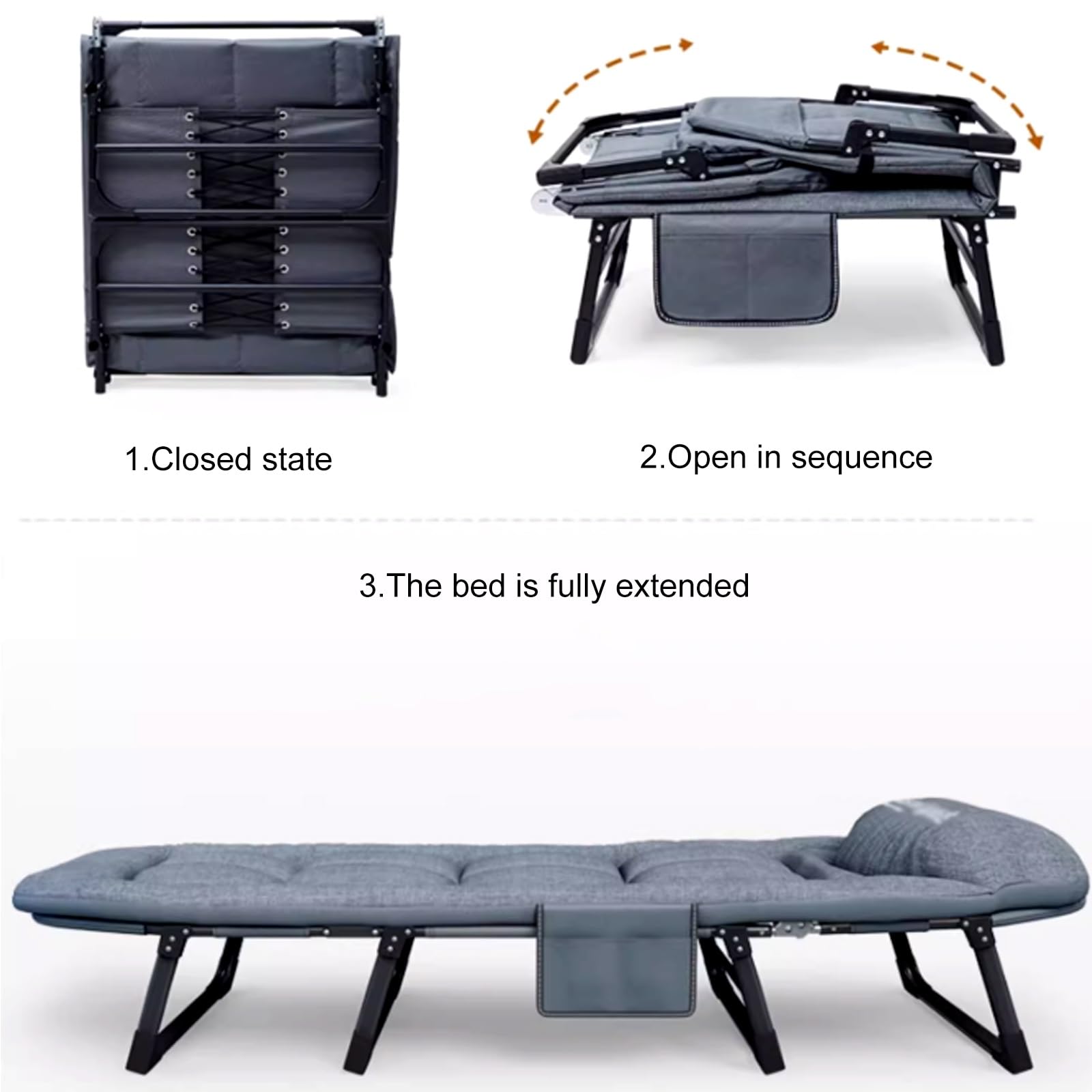 Letto Campeggio Adulti con Cuscino, Lettini da Campeggio, Letto Pieghevole Portatile per Dormire, Brandina Pieghevole con Materasso, Schienale Regolabile a 6 Livelli, Supporta(70cm)