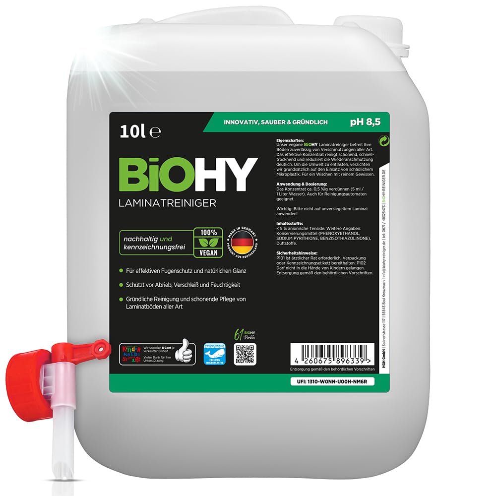 BiOHY Limpiador de laminados (Bidón de 10 litros) + Grifo de Salida | en una combinación especialmente adaptada de tensioactivos reduce la suciedad (Laminatreiniger)