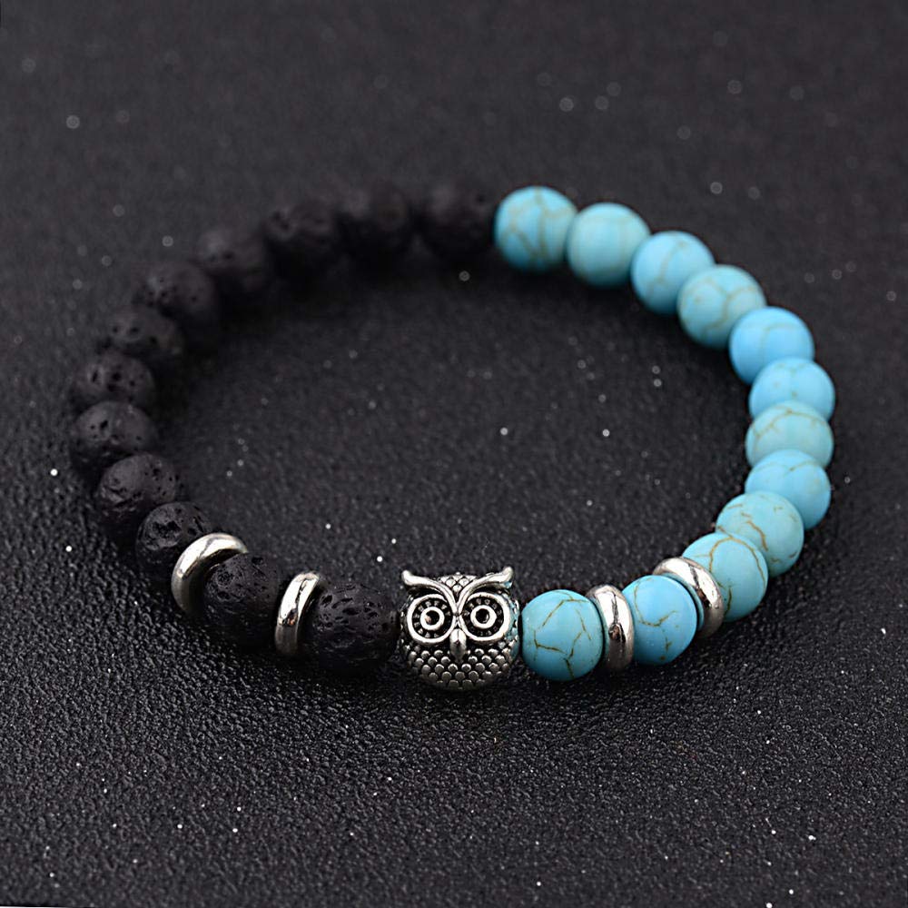 Steinarmband, Naturstein -Perlenarmband -Mode -Schüler Ehepaar Eulgrün Kiefern Vulkanstein Stein Seilarmband Armband Personalisierte Kleidung Accessoires Schmuck Schmuck