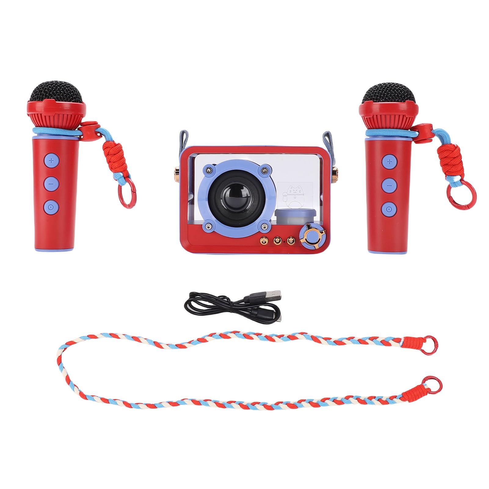 Machine de karaoké, Mini Haut-Parleur de karaoké Portable avec 2 Microphones sans Fil pour Les Fêtes à la Maison, Filles et Garçons (Blue)