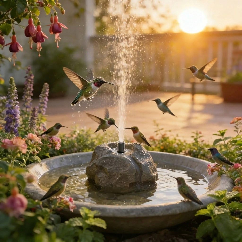 Realistic Granite Rock Solar Bird Bath Fountain with 10 Nozzles (B)