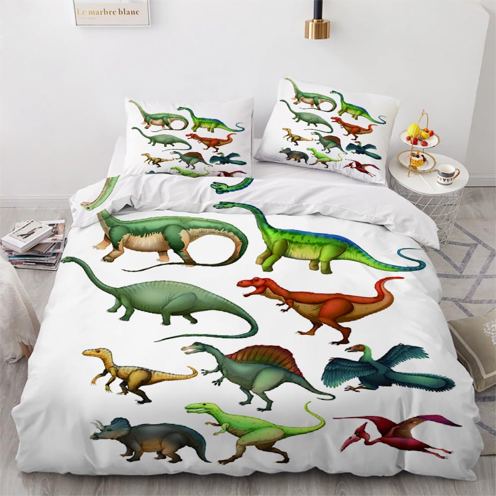 MARBRE 3D Dinosaur Double Duvet Cover Set 200x200cm 3 piece Soft Microfiber Reversible Bedding Set Cartoon Animal Comforter Cover with Zipper Closure Quilt Cover with 2 Pillowcase 50x75cm（Image 3-14）