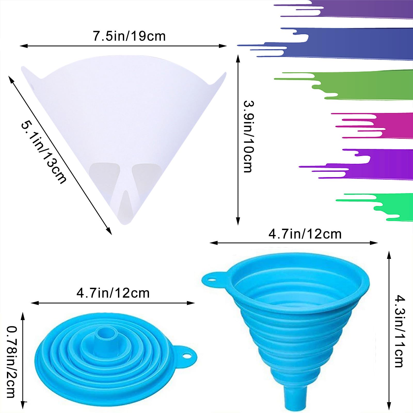 100 filtri per vernice, filtro in resina da 190 micron, usa e getta, per vernice spray automobilistica, per stampante 3D in resina, con imbuto pieghevole in silicone