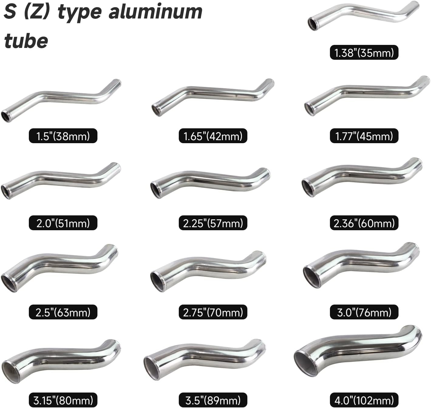 Universal OD 4" Length 500mm Universal Intercooler Piping Pipe 40 Degree S Shape Bend Elbow Turbo Intake Tube