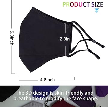 PAGE ONE Reusable Cloth Face Masks Washable Adjustable Breathable Cotton Face Mask for Women Men/6PC (black)