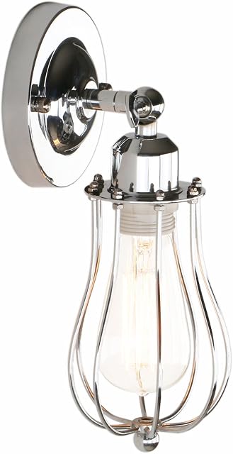PathsOn 4.3 inch Industrial Vintage Retro Rustic Cage Metal Shade Loft Bar Sconce Wall Light Lamp Fixture Lighting (Chrome)