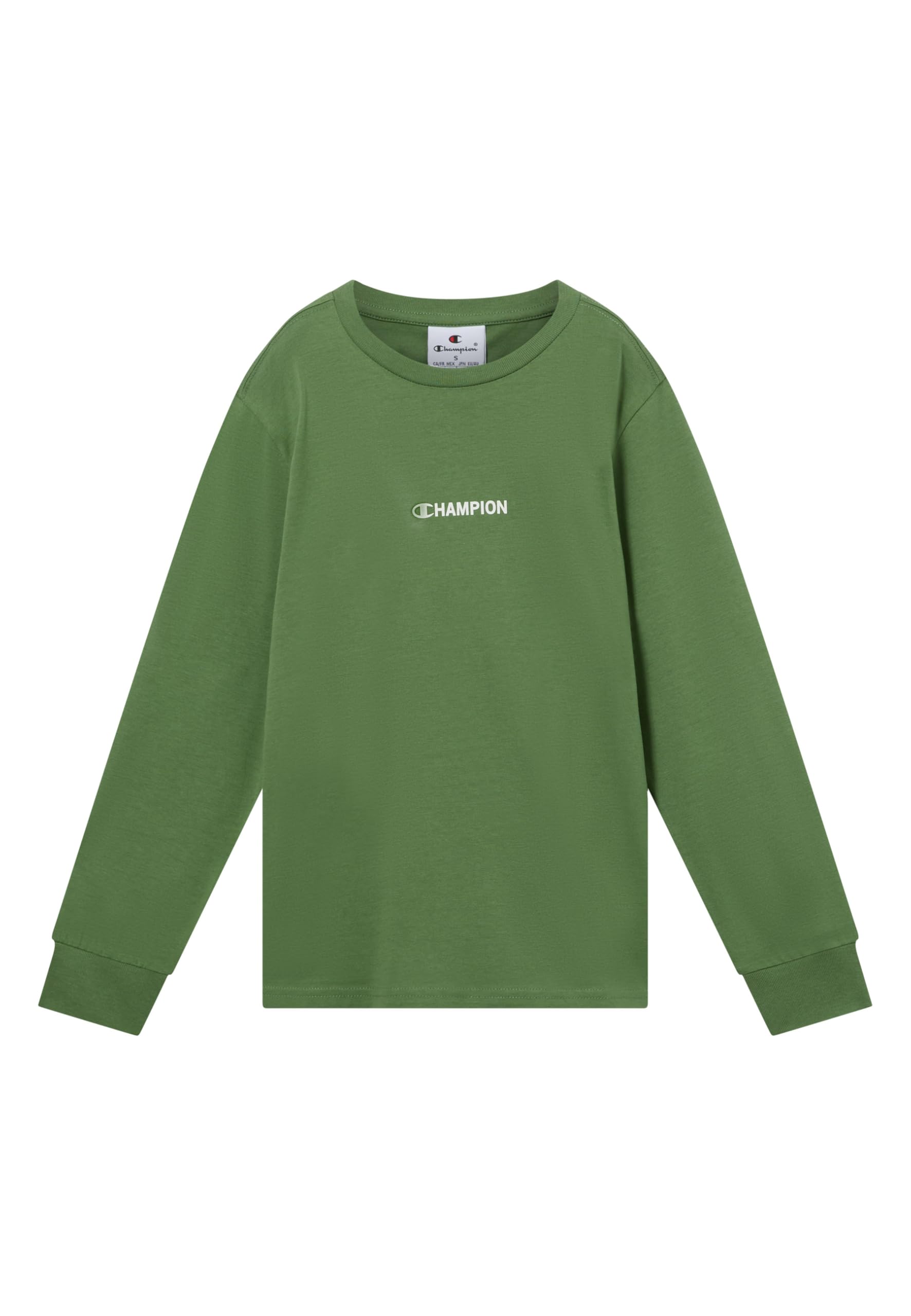 Champion Boys' Long Sleeve T-Shirt, Crewneck, 100% Cotton Organic Jersey, with Graphic Logo, Relax fit Green