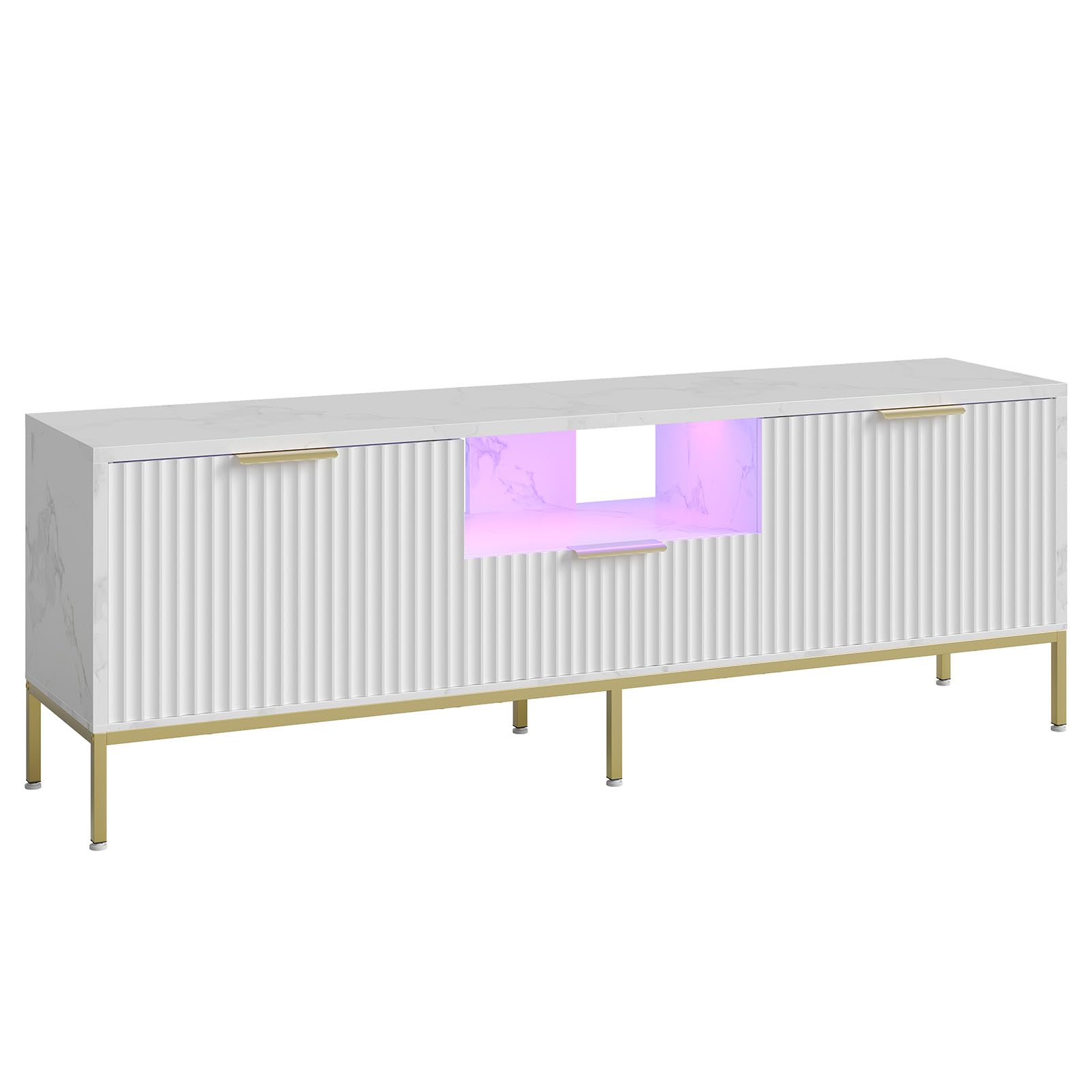 Bestier Mobile TV con superficie scanalata per TV da 32/60", moderno centro di intrattenimento con spazio di archiviazione, console multimediale con motivo ondulato per soggiorno e camera da letto