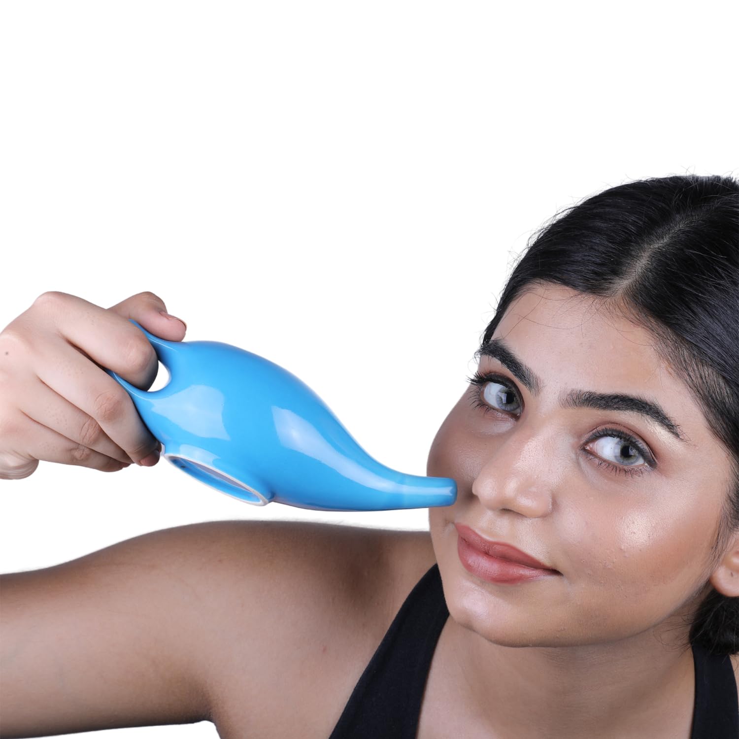 Olla Neti de cerámica de porcelana para limpieza nasal | Tratamiento Natural para Sinusitis, Infecciones y Congestión | Olla Neti con 5 sobres de sal Neti + folleto de instrucciones - Verde elegante