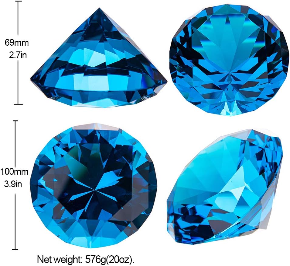 LONGWIN 100mm (3.9 inch) Crystal Diamond Paperweight Jewels Wedding Decorations Centerpieces Home Decor (Light Blue)