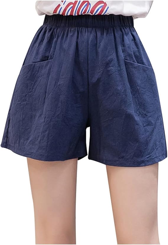 Amazon Rakukou レディース ショートパンツ 麻 短パン 夏 カジュアルウエア 柔らかい 通気性 伸縮性 吸汗 速乾 散歩 ヨガ スポーツ ネイビー M ショート ハーフパンツ 通販
