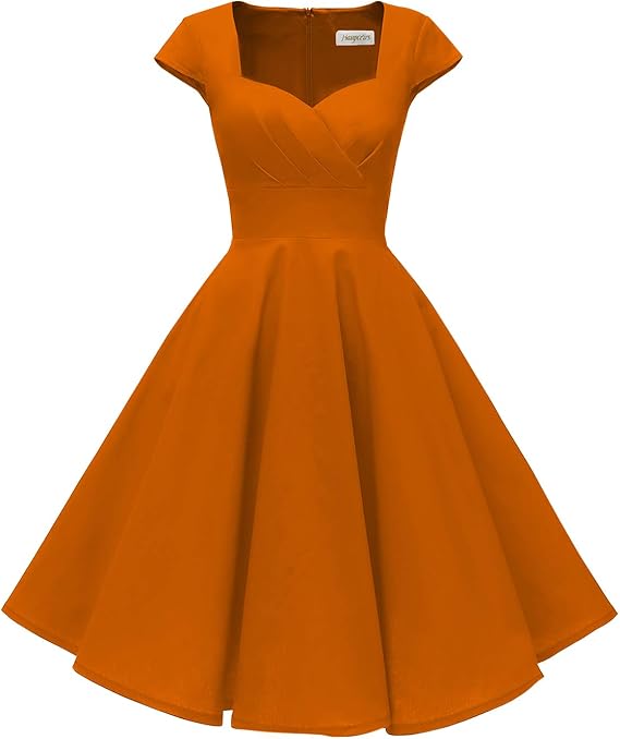 Hanpceirs Women's Cap Sleeve 1950s Retro Vintage Cocktail Swing Dresses with Pocket