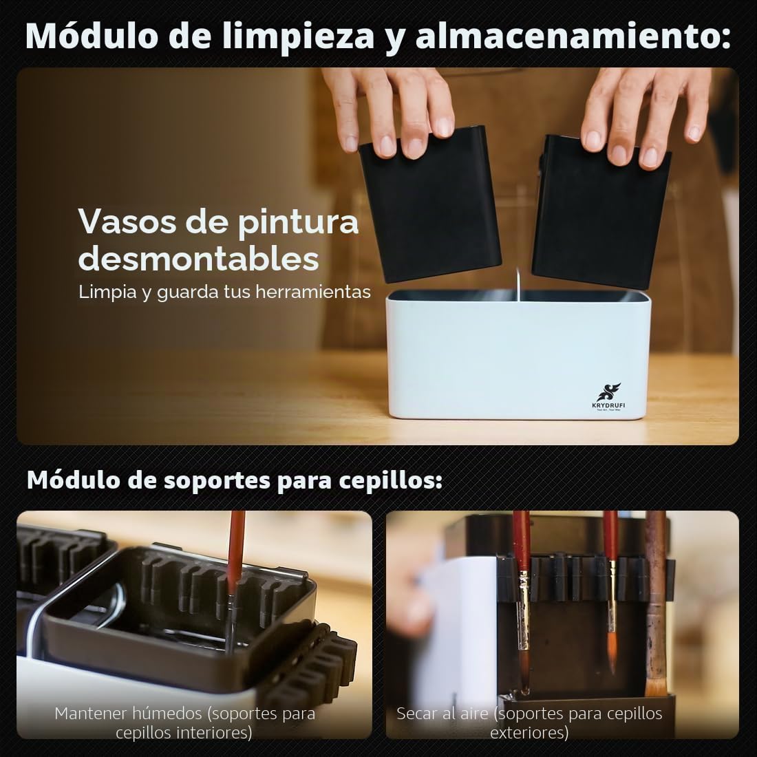 Estación de pintura modular portátil todo en uno con limpiador de pinceles y soportes, bandeja de paleta de pintura húmeda con tapa para pintura en miniatura y pinturas acrílicas (juego