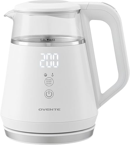 OVENTE Hervidor eléctrico pequeño de 1 L con 5 preajustes de temperatura, pantalla digital, 5 horas de mantenimiento del calor, apagado automático,