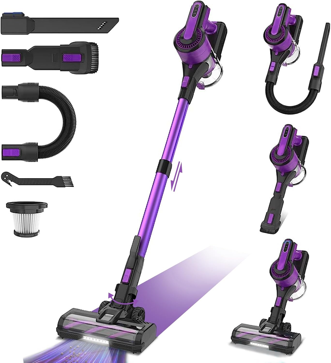 Cordless Vacuum Cleaner, Stick Vac with Tangle-Resistant Design, self-standing, Up to 40 Minutes, PowerfulSuction, Rechargeable, Lightweight, and Versatile for Carpet, Hard Floor, Pet Hair (Purple)