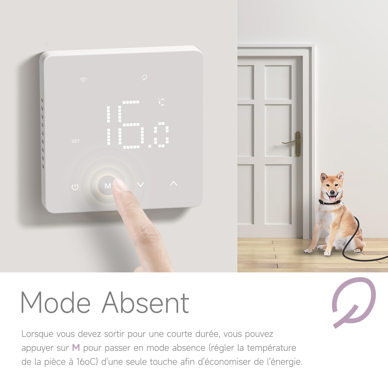 Beok Thermostat Connecté Wi-FI pour chaudière, Écran intégré, Contact Sec | Thermostat d'ambiance intelligent Compatible avec Alexa et Google Assistant,Contrôle à distance (Tuya / Smart Life APP),3A
